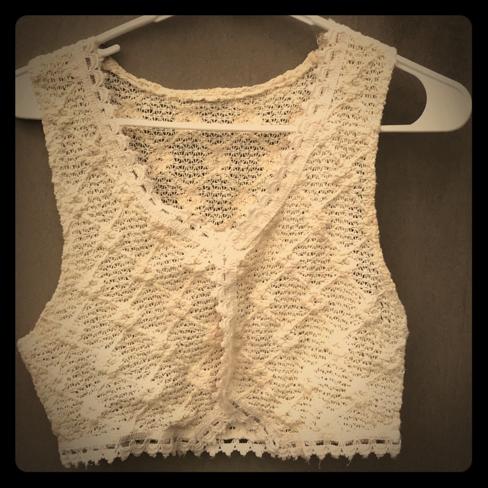 Boho white knit vest Sm